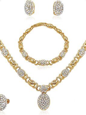 Gold Jewelry Sets for Women 18K Gold/Silver Filled Jewelry Necklace Set Wedding